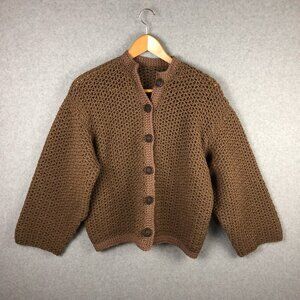 Handmade Knit Chunky Brown Wooden Button Sweater Size Large